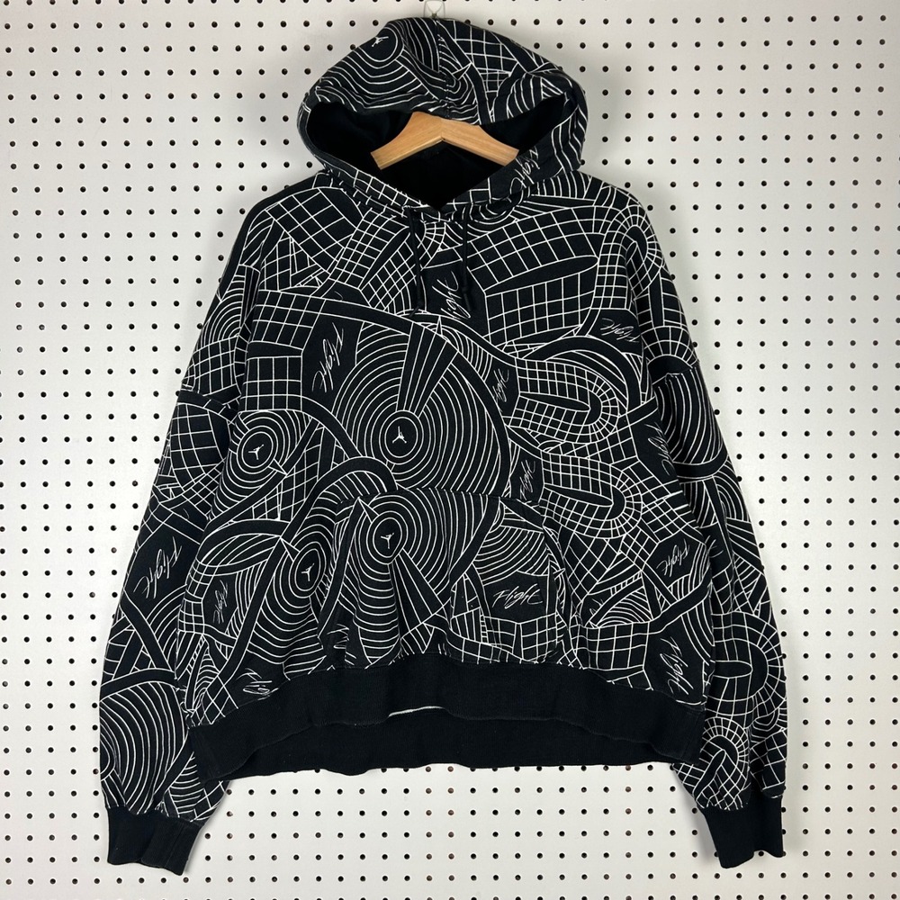 Nike Jordan Flight AOP Hoodie Women XL Boxy Cropped Sweatshirt Black DV1417-010